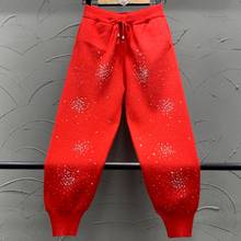 FHeavy industry snowflake hot diamond casual knitted pants women autumn winter new loose Harlan sweatpants 2024 - buy cheap