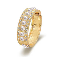 Широкий браслет золотого цвета с кристаллами, браслет с синтетическим жемчугом, женский браслет невесты с подвесками, свадебные украшения 2024 - купить недорого