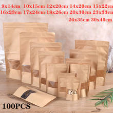 100PCS/ self-supporting ziplock bag kraft paper bag window zipper bag food packaging biscuit nut sealable stand open window bag 2024 - buy cheap