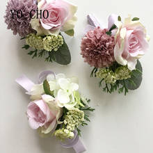 YO CHO Wedding Wrist Corsages Bracelet Bridesmaids Flowers Corsage Bracelet Boutonniere Pin Marriage Wedding Cuff Corsage Flower 2024 - buy cheap