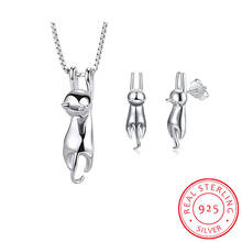 S925 Stamp 925 Sterling Silver Jewelry Sets Lovely Animal Cat Necklace+Earrings For Women Girl Gift 2024 - buy cheap