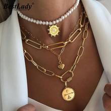 Best Lady Punk Eyes Sun Heart Layer Necklaces for Women Vintage Gold Color Link Chain Pendant Necklaces Fashion Jewelry Party 2024 - buy cheap