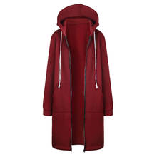 Moletom feminino com zíper, casaco longo com capuz aberto para outono e inverno 2024 - compre barato