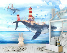beibehang Custom children's room wallpaper whale lighthouse blue ocean hand painted fish wall papers home decor 2024 - buy cheap