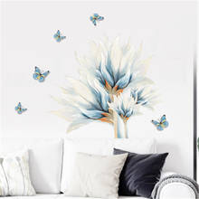 Adesivos de parede de borboletas, flores azuis, de aquarela, decalques para parede do quarto, roupeiro, adesivos removíveis, pôster de pvc 2024 - compre barato
