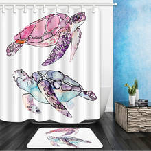 Turtle mar chuveiro cortinas definir cor da água oceano animal duas tartarugas decoração do banheiro casa banheira cortina e flanela esteira 40x60 cm 2024 - compre barato