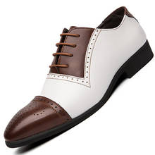 Sapatos sociais masculinos de couro, sapatos elegantes de couro marrom, branco, azul 2024 - compre barato