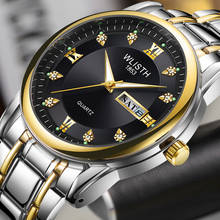 WLISTH-Reloj de pulsera de cuarzo para hombre, de acero inoxidable, resistente al agua, luminoso, puntero, Dial de diamante, fecha y día 2024 - compra barato