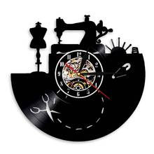 Máquina de costura vinil registro relógio de parede artesanato sala arte relógios de parede design costura gramofone para seamstress decoração do vintage 2024 - compre barato