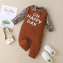 Spring Fall Baby Boy Romper Letter Patchwork Leopard Print Peter Pan Collar Long Sleeve Baby Romper Fashion Baby Jumpsuit 0-18M 2024 - buy cheap