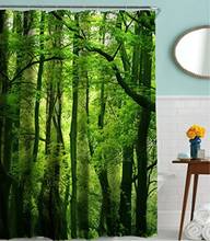 Cortina de ducha de árbol forestal, visillo de baño de tela de poliéster impermeable con temática natural, color verde y marrón 2024 - compra barato