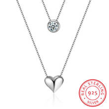 Collar de plata de ley 925 de doble capa para mujer, cadena de circonita con colgante de corazón de amor, joyería para fiesta y boda, regalo 2024 - compra barato