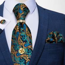 Gravatas masculinas de 8cm, 100% seda teal ouro verde, paisley, conjunto de gravatas, lenço, gravata de luxo, conjunto de gravatas de festa de casamento, gravata dibangu 2024 - compre barato
