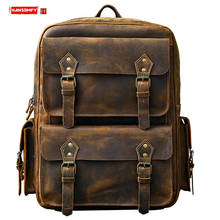Men's Backpack Laptop Bags Schoolbag Outdoor Travel Backpacks Cowhide Leather Vintage Original Oversized Crazy Horse Leather Men 2024 - buy cheap