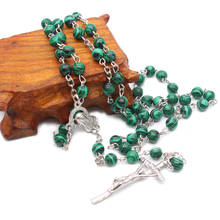 Religious Green Natural Stone Catholic Rosary Necklaces Christian Jesus Cross Pendants Necklace Prayer Jewelry Church Souvenir 2024 - buy cheap