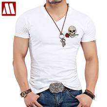 New Funny Colorful Rose Skull T Shirt Men's White Short Sleeve Embroidery T-shirt New Fashion Brand Men Sknniy Tshirt 5XL A003 2024 - buy cheap