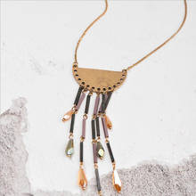 Ожерелье женское в богемном стиле, элегантное металлическое колье с подвеской в виде трубки и кисточки, стеклянная цепочка в этническом стиле, цепь на свитер с геометрической луной 2024 - купить недорого