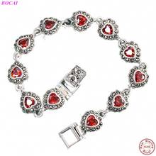 BOCAI S925 sterling silver female bracelet new fashion Thai silver antique hand jewelry  heart-shaped Garnet Bracelet for women 2024 - buy cheap