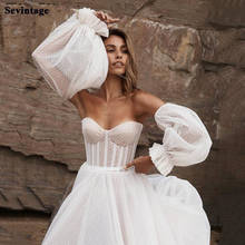 2021 Dotted Tulle Beach Wedding Gowns Boho Removable Puff Sleeves Bridal Gown Corset Back Princess Wedding Dresses Plus Size 2024 - buy cheap
