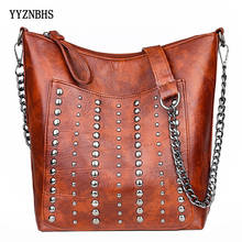 Bolsa de ombro com corrente, bolsa feminina de luxo com rebites, para mulheres, couro macio 2024 - compre barato