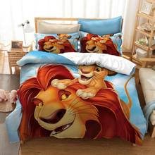 Conjunto de roupa de cama em tecido desenhos animados da disney, king e queen king simba, fronhas, capa de edredom e decoração de quarto 2024 - compre barato