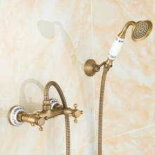 Torneiras de chuveiro banheira torneiras bronze antigo azul e branco porcelana fixado na parede torneira do banho com chuveiro mão conjunto 2024 - compre barato