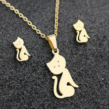 2020 Fashion Cute Cat Gold Color Statement Necklace Jewelry for Women Femme Stainless Steel Cat Animal Necklaces Collar Mujer 2024 - buy cheap