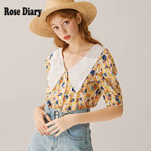 RoseDiary Fashion Embroidery Peter Pan Collar Floral Summer Casual Blouse Lady Egirl Chic Street Shirt Blusas Stylish Chemises 2024 - buy cheap