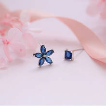 Corea del Sur-pendientes asimétricos cuadrados S925 para mujer, aretes de flor de cristal azul de aguja, nuevos, venta al por mayor 2024 - compra barato