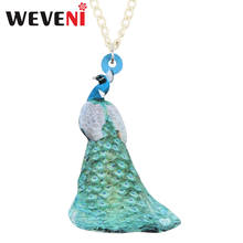 WEVENI Acrylic Elegant Blue Peacock Peafowl Necklace Chain Animal Bird Pendant Jewelry For Women Girls Birthday Gift Decoration 2024 - buy cheap