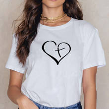 Camiseta con estampado de corazón para mujer, camisetas de manga corta con cuello redondo para mujer, Camiseta holgada de algodón negra y blanca para mujer 2024 - compra barato