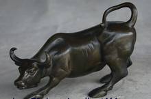 4" China fengshui animal Bronze Wealth Zodiac Wall Street Bull Ox Cattle Statue 2024 - buy cheap