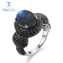 Anillo clásico de piedras preciosas para mujer, joyería fina de Plata de Ley 925, piedra lunar natural azul, joyería fina de tbj 2024 - compra barato