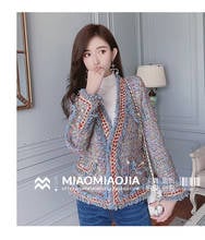 2020 new women's high quality v-neck pearl buttons patchwork lurex shinny tweed woolen long sleeve tassel coat jacket 2024 - buy cheap