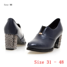 Cuadrado de alta tacones mujeres Oxfords carrera Zapatos de tacón alto para mujer tacones pequeños de talla grande 31 - 48 2024 - compra barato