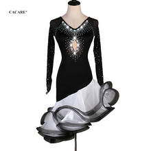 Vestido de baile latino con flecos para mujer, vestidos de competición baratos con manga de malla y dobladillo esponjoso, 2021 2024 - compra barato