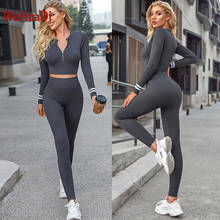 Conjunto de roupa de yoga feminina wohuadi, camiseta com zíper e manga longa, conjunto de calças legging feminina, esportiva, esposa, academia, fitness 2024 - compre barato