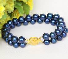 Free shipping  new hot 8" 10mm 2row round navy blue freshwater pearls bracelet 2024 - buy cheap