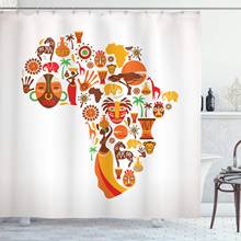 African Shower Curtain Map Different Famous Masks and Savannah Style Artwork Polyester Fabric Bathroom Decor Set with Hooks 2024 - buy cheap