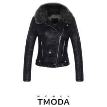 TMODA285-chaquetas de piel sintética para mujer, abrigos cálidos con Cuello de piel para motocicleta y motociclista, color negro, invierno, 2021 2024 - compra barato