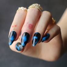 Синий Леопардовый цвет, акриловый ногти Глянцевая стилет накладные ногти УФ с короткими рукавами и леопардовым принтом 2024 - купить недорого