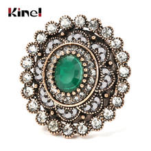 Kinel Fashion Women Ring Antique Gold Green Stone Crystal Flower Big Rings Vintage Wedding Jewelry Drop Shipping 2024 - buy cheap
