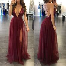 HYGGE Floor Length 2020 V Neck Backless Summer Dress Women Sexy Mesh Maxi Long Dress Vintage Sequin Party Dresses Vestidos 2024 - buy cheap