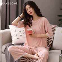 Jjulho's conjunto de pijamas modal de duas peças, roupa de dormir feminina primavera verão simples e casual com mangas curtas 2024 - compre barato