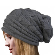 Touca feminina listrada em crochê, grande, estilo baggy sem manga, moda outono, inverno, ski, chapéu de lã 2024 - compre barato