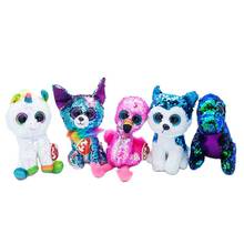 New 6''15cm Ty Big Eyes Plush Doll Glowing Sequins Dinosaur Unicorn Flamingo Puppy Collection Boys Girls Birthday Christmas Gift 2024 - buy cheap