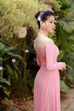 Pink aodai vietnam clothing cheongsam aodai vietnam dress vietnamese traditionally dress 2 pcs long sleeves cheongsam modern 2024 - buy cheap