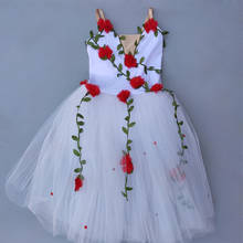 Adulto romântico profissional ballet tutu branco vermelho flores ballet vestido para meninas crianças criança moderno dança de fadas longo tule vestido 2024 - compre barato