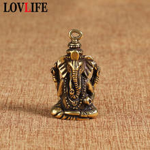 Brass Elephant Buddha Keychain Pendant Vintage Men Car Key Chain Ring Hanging Jewelry Antique Copper Figurines Keyring Pendants 2024 - buy cheap