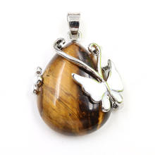 FYSL Silver Plated Butterfly Tiger Eye Stone Water Drop Pendant for Gift Opalite Opal Jewelry 2024 - buy cheap